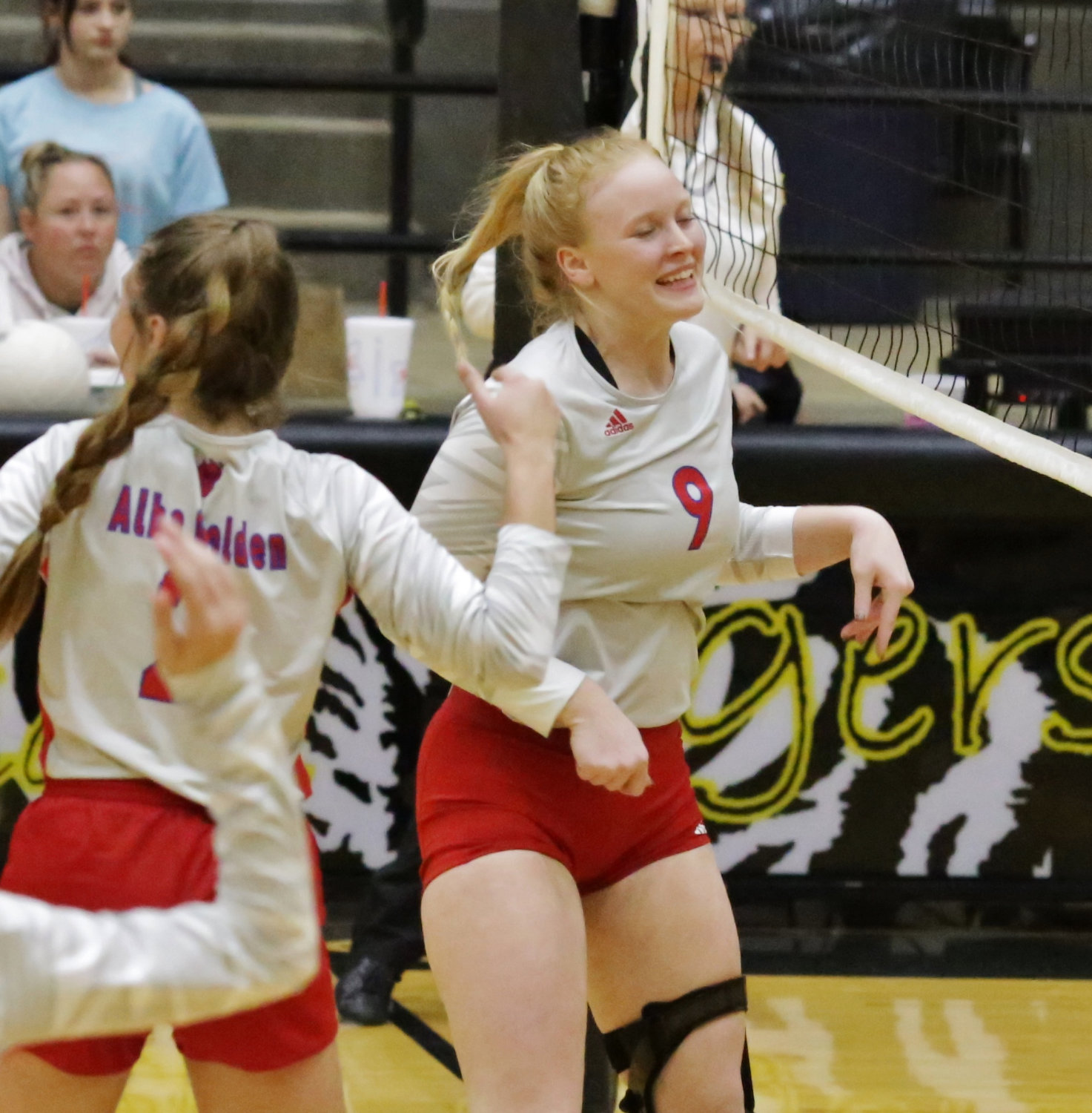 Lady Panther Kaylee Anglin is a picture of relief and joy
moments after she sent the match-winning point over the net against
James Bowie.